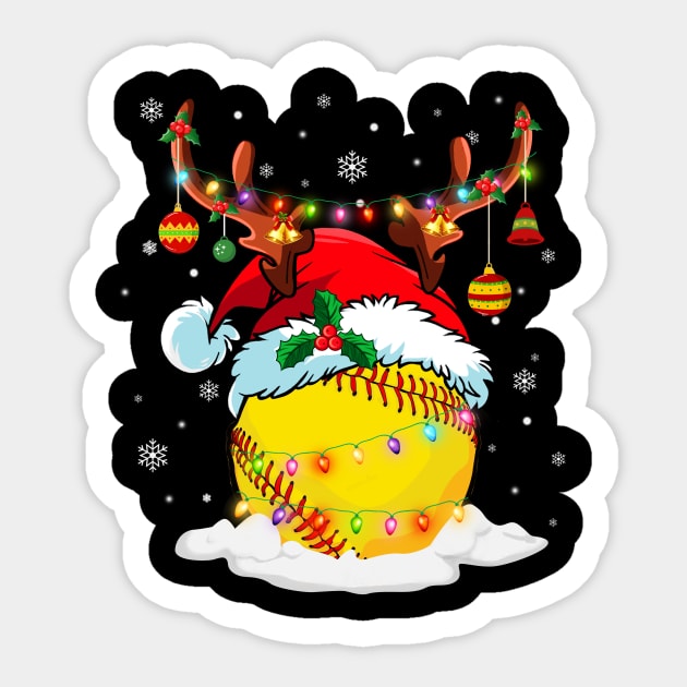 Reindeer Santa Hat Softball Christmas Lights Xmas Sticker by Dunnhlpp